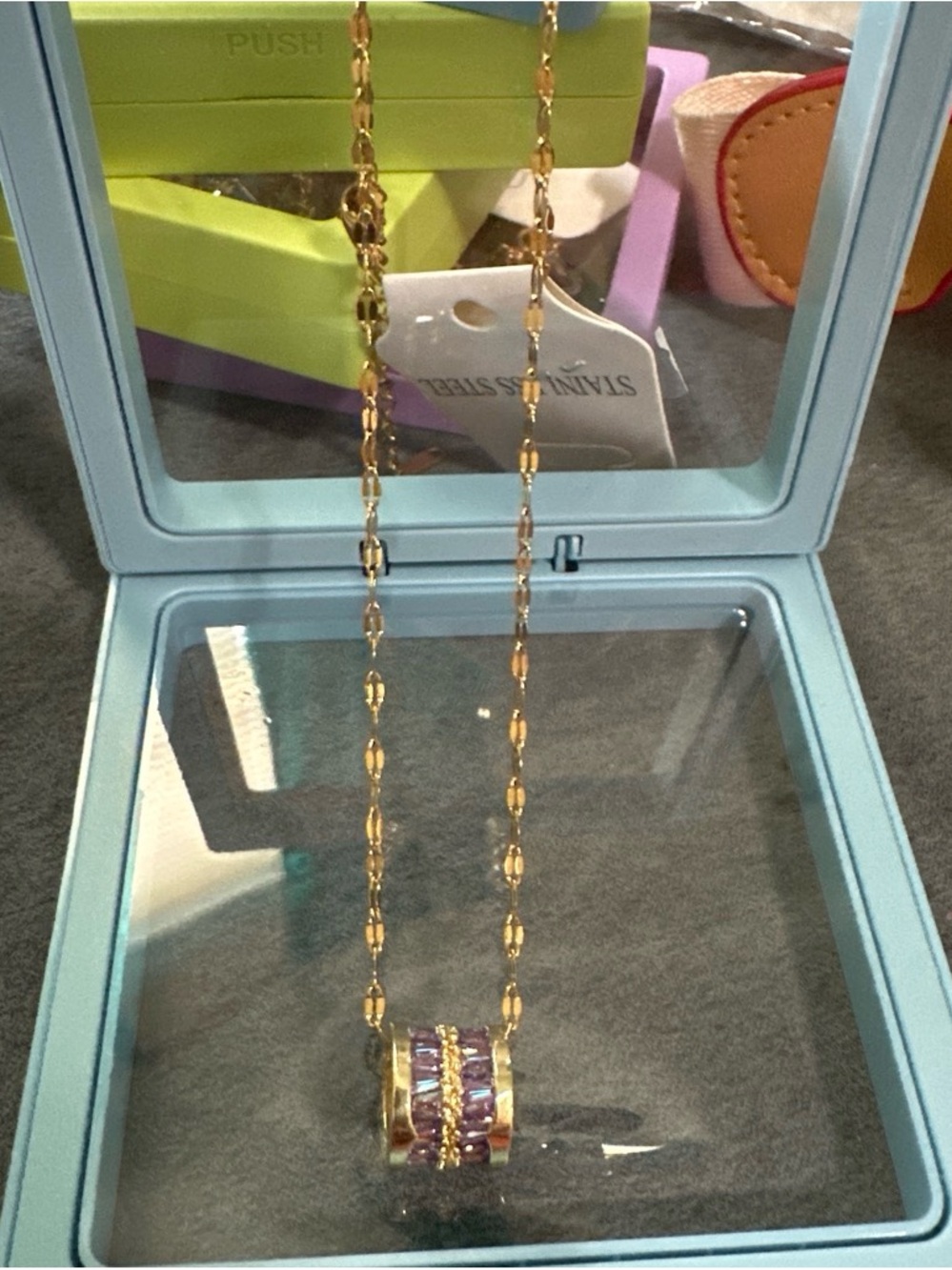 Gold and Purple Crystal Pendant Necklace